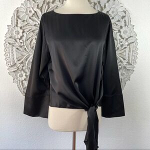 {Cinq a Sept} Scarlett Silk Satin Tie-Front Long Sleeve Blouse, Size S, NWT
